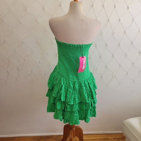 Betsey Johnson Tube Top Shirred Ruffle Mini Dress / Size XL - Picture 4 of 6